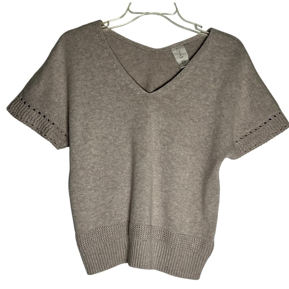 Joi Short 100% Cotton Short Sleeve V-Neck Pullover Sweater Womens Size XS Beige